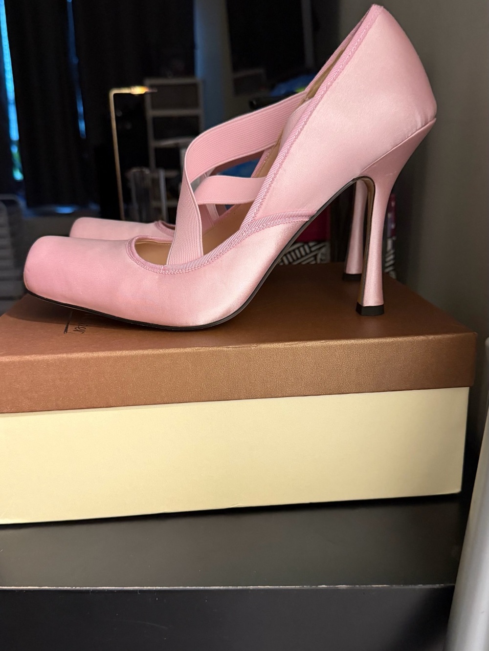 Satin Crisscross Strappy Pink Heels for Women - Picture 2 of 2